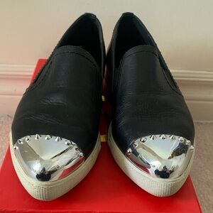 Elegant Black and Silver Studded Loafers